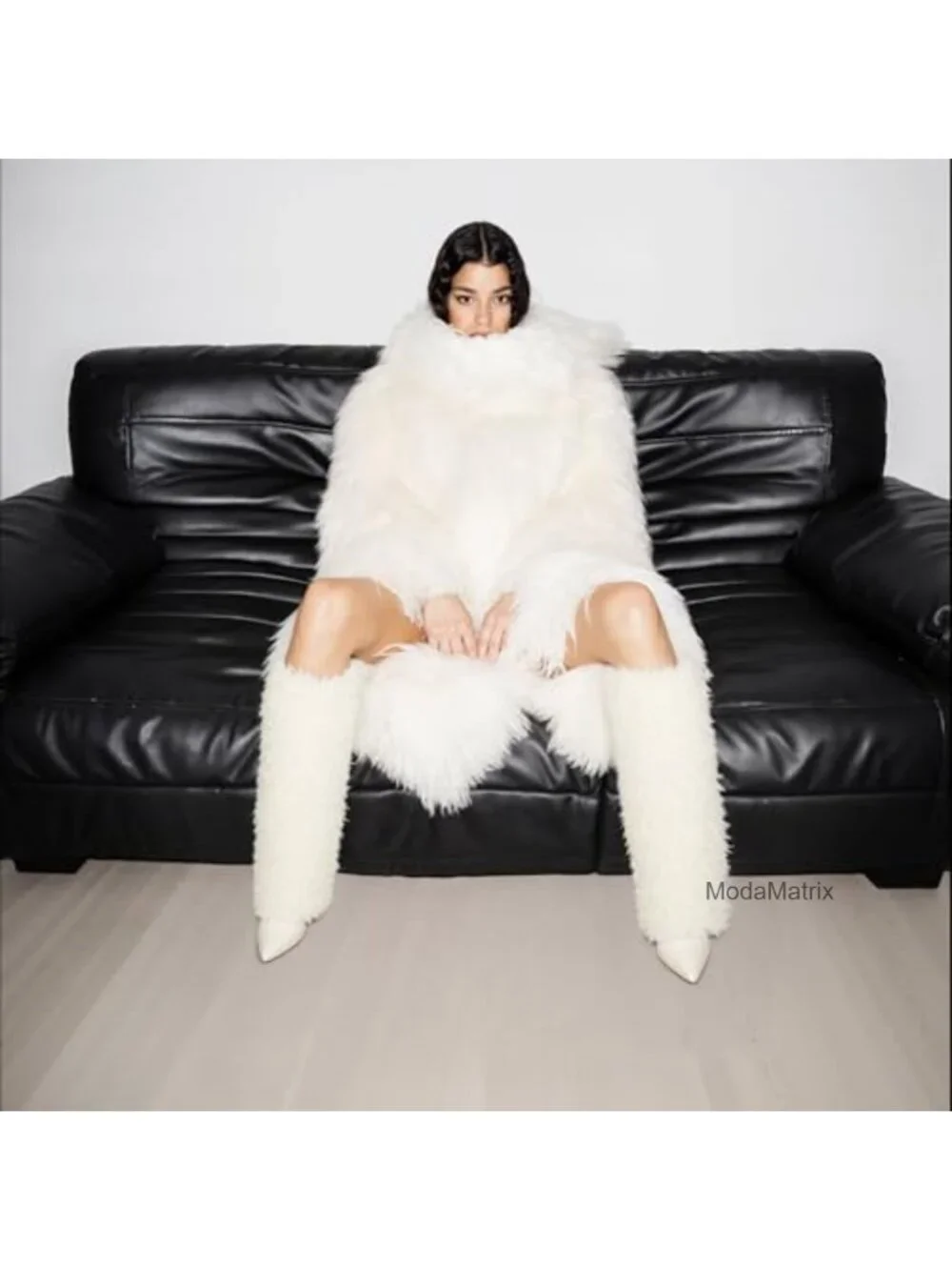Faux Leather Faux Fur Knee High Wide Calf Fold Over Boots